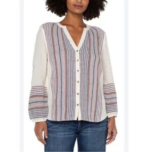 Liverpool Button Front Shirred Blouse Women’s XL Boho Colorful Hippie Vibes